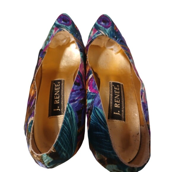 Vintage 90s J Renee Peacock Print Classic Multicolor Women's Pumps Size 7M - Picture 7 of 11